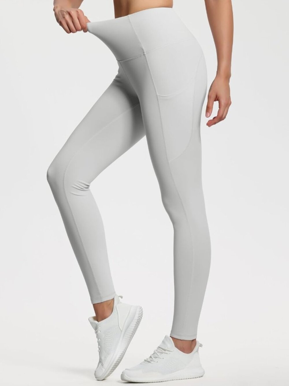 Women's Bright Grey Thick High Waist Tummy Control Workout Yoga Leggings - Picture 6 of 7